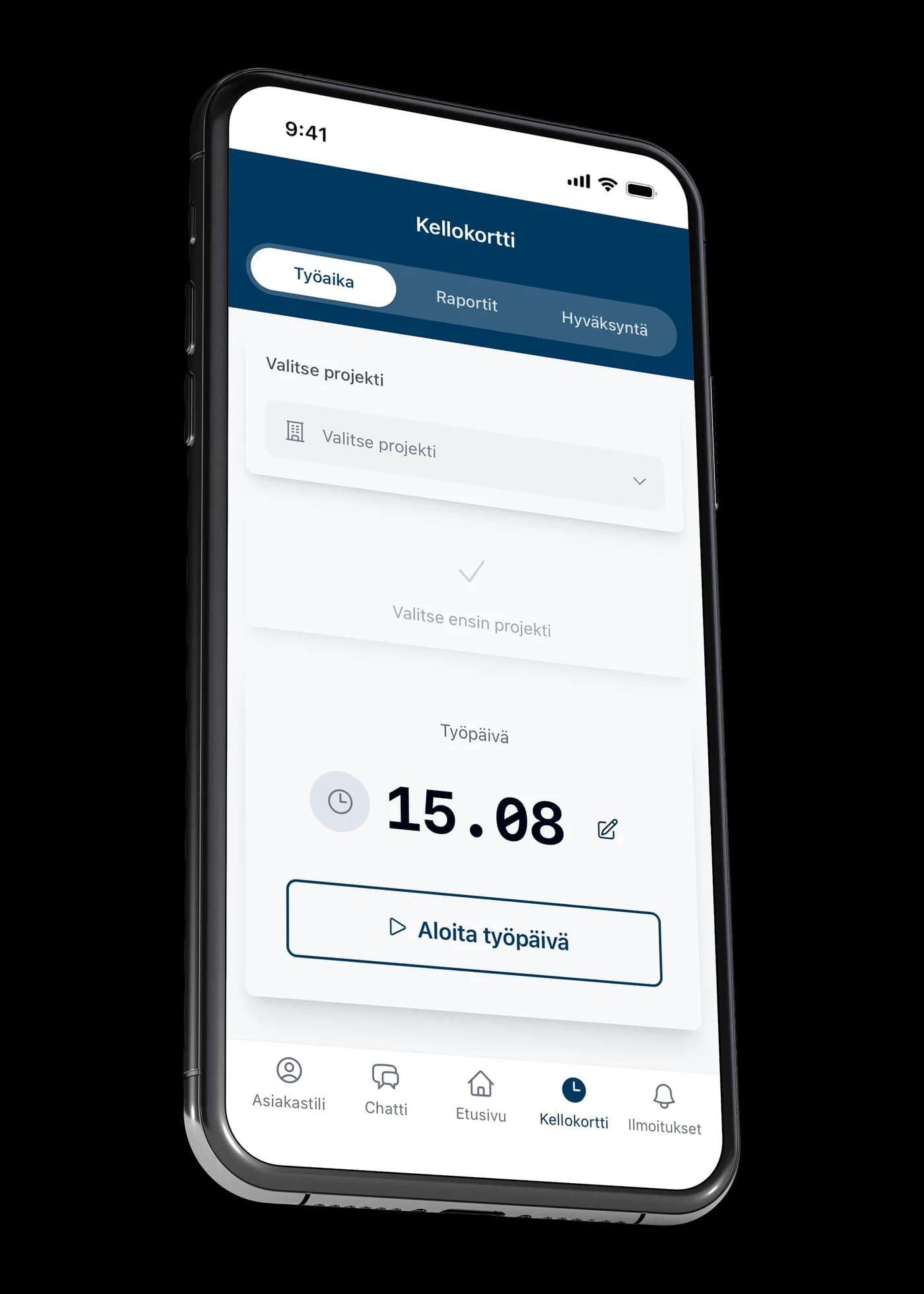 VÖRK-appens stämpelklocka i en telefon