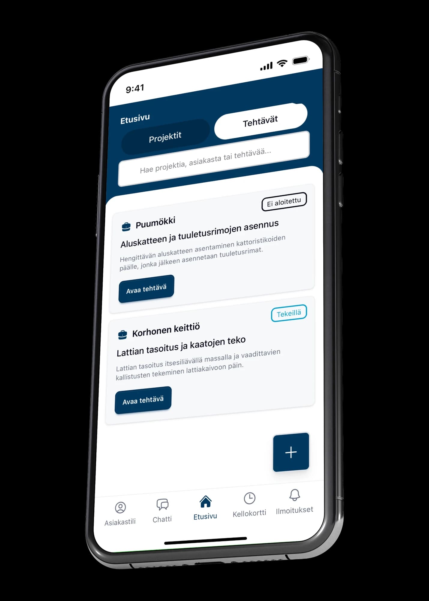VÖRK-appens uppgiftslista för arbetstagaren i en telefon