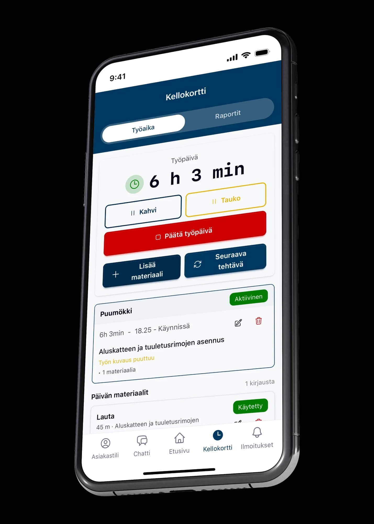 VÖRK-appens stämpelklocka i en telefon