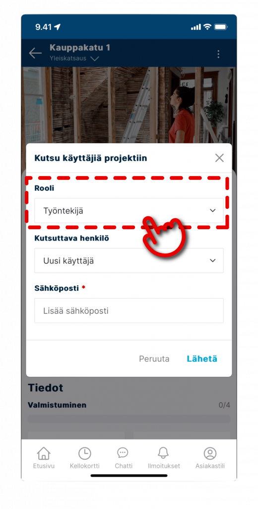 Screenshot of adding user to project in VÖRK app step 2.