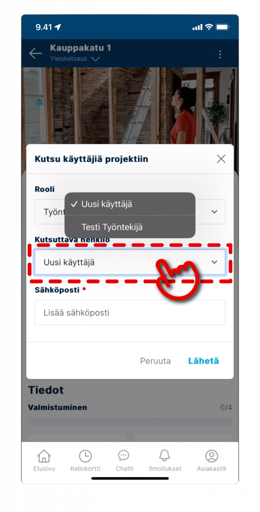 Screenshot of adding user to project in VÖRK app step 3.
