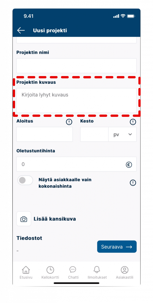 Screenshot of creating project in VÖRK app step 3.