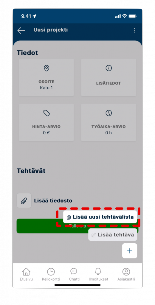 Screenshot of creating project in VÖRK app step 4.