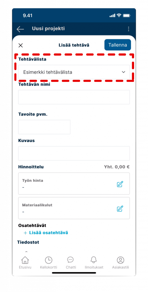 Screenshot of creating project in VÖRK app step 6.