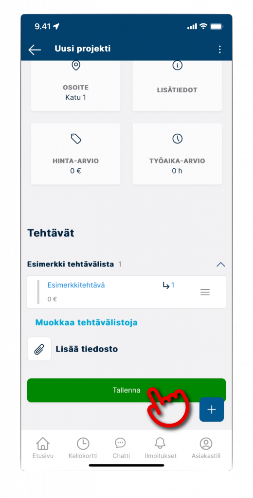 Screenshot of creating project in VÖRK app step 9.