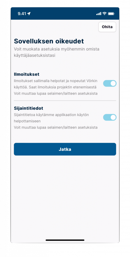 Screenshot of VÖRK app login page.